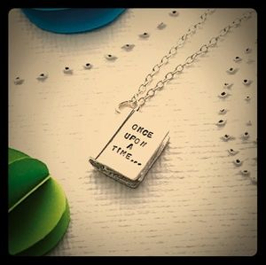 *Book necklace silver metal